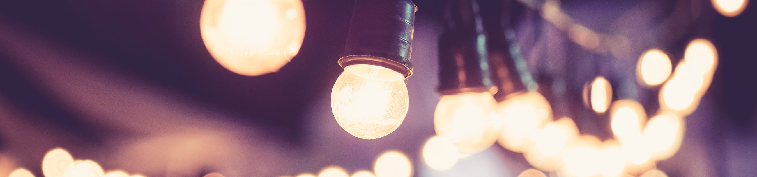 a line of hanging lightbulbs